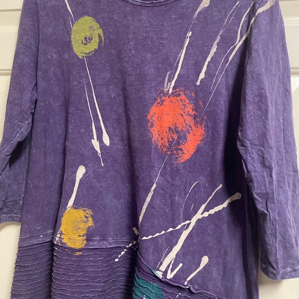Artistic Purple Long Sleeve Top with Colorful Accents